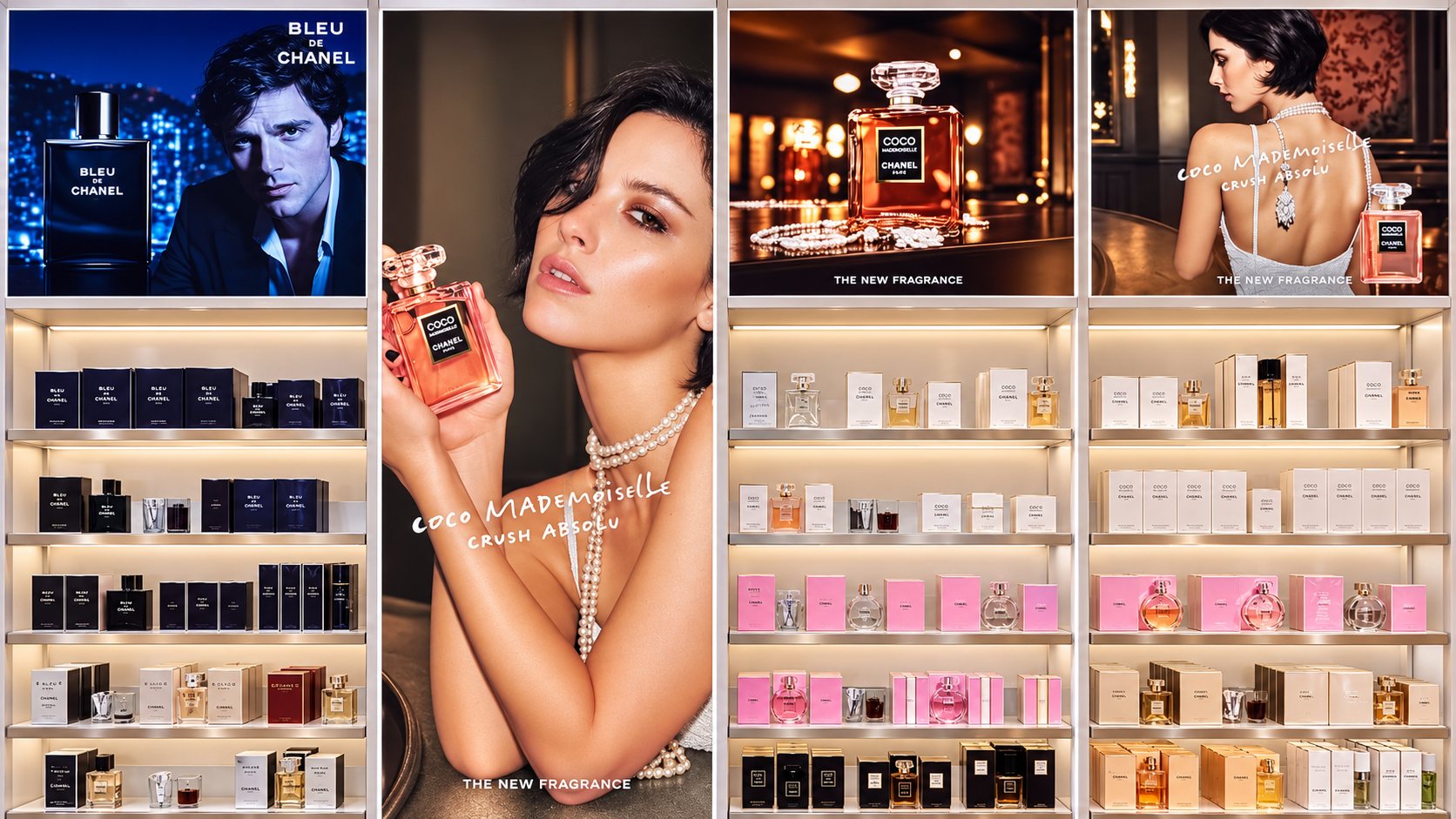 Chanel fragrance wall in the Palmerola departures store