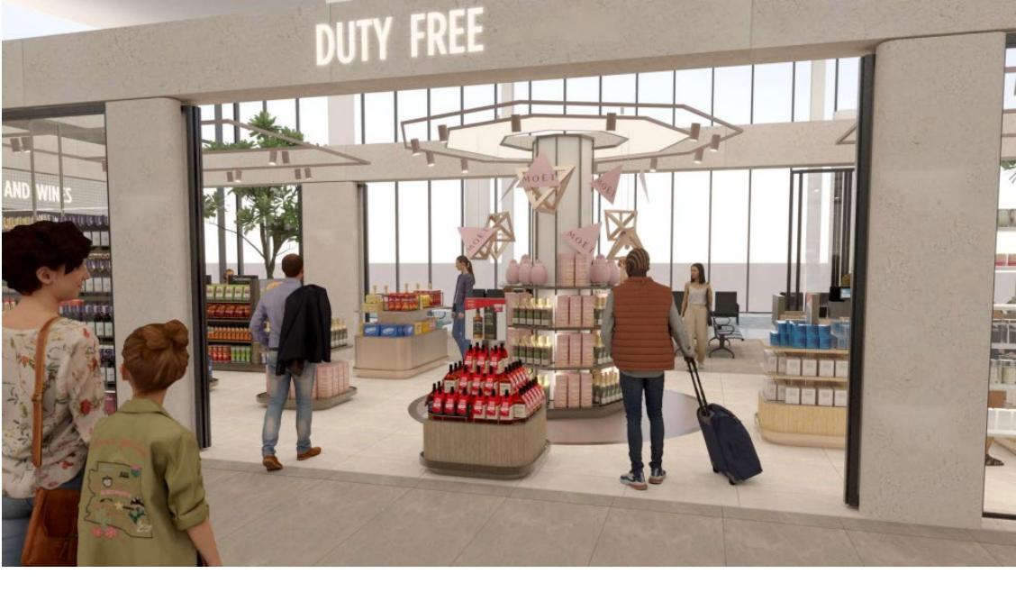 Architectural render of the Roatán departures store